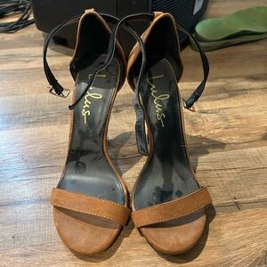 Lulu's Tan and Black Strappy Heels
